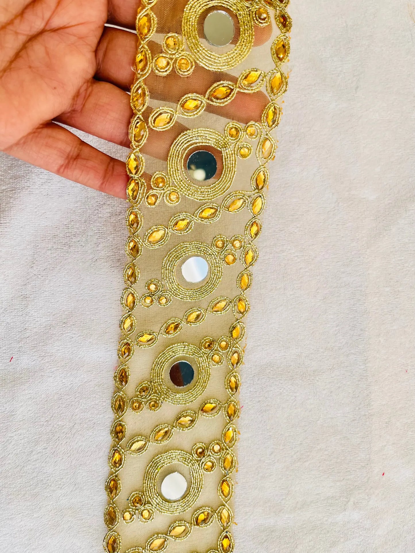 Golden Zari Lace with intricate design kundan and mirror
