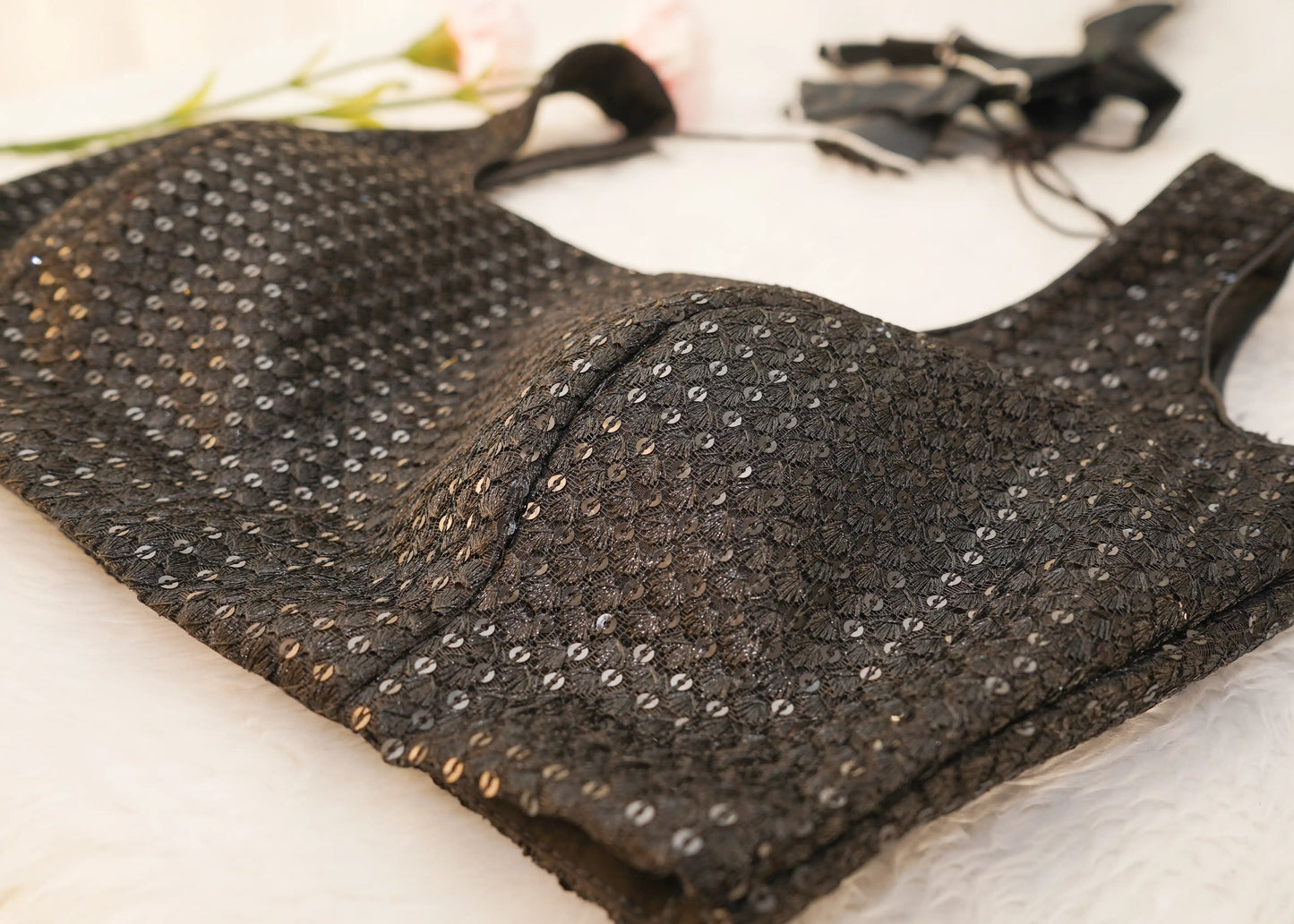Black Sequence Designer Blouse Sleeveless