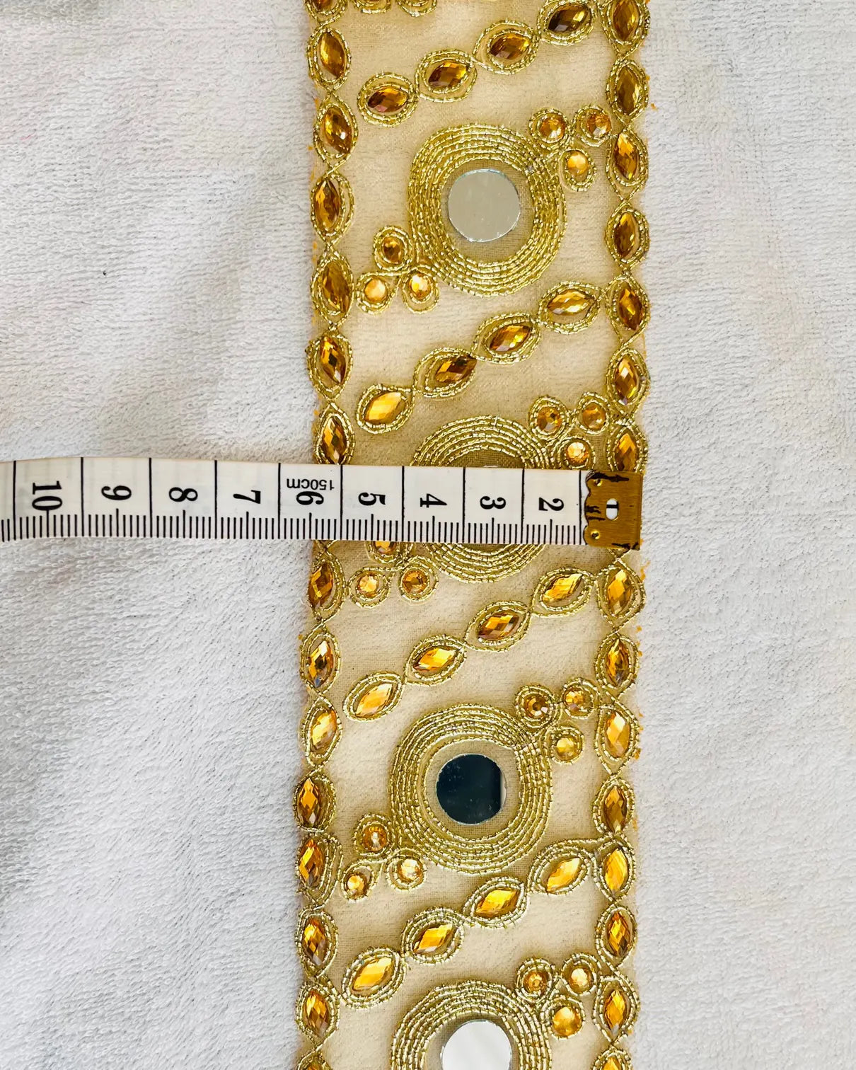 Golden Zari Lace with intricate design kundan and mirror