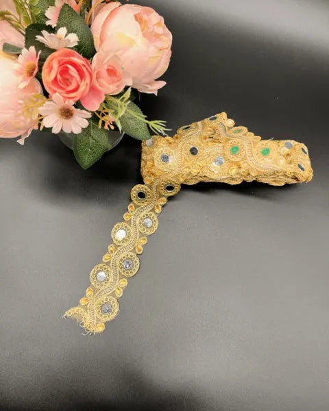 Golden Zari Lace with Dazzling Mirrorwork
