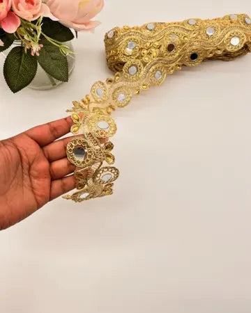 Golden Zari Lace with Dazzling Mirrorwork