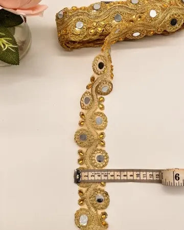 Golden Zari Lace with Dazzling Mirrorwork
