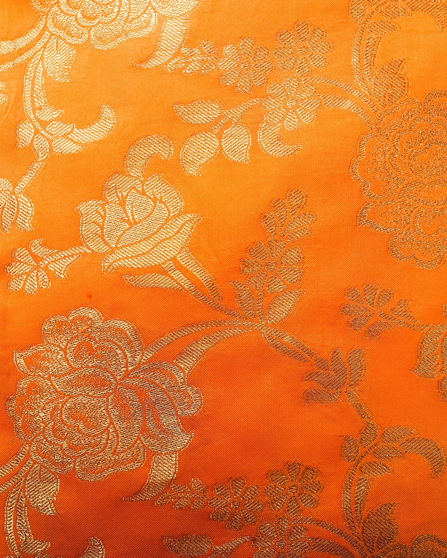 Vibrant Mustard Colored Golden Flower Zari Design Silk Fabric