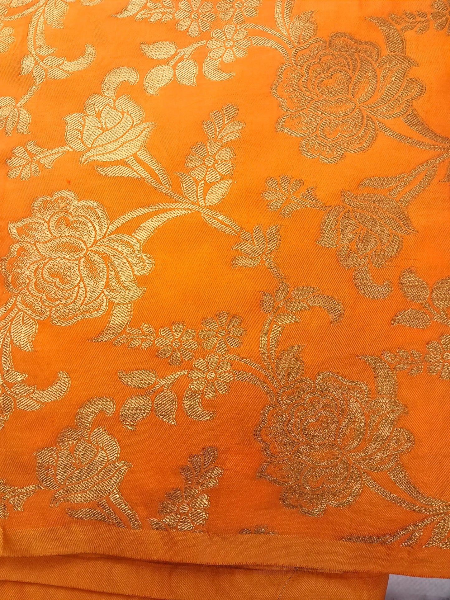 Vibrant Mustard Colored Golden Flower Zari Design Silk Fabric