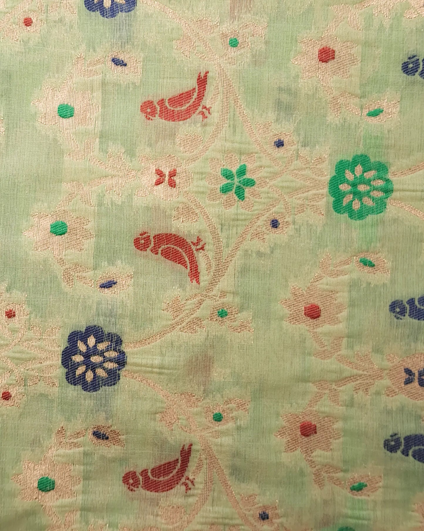 Luxurious Light Olive Green Brocade with Golden Zari Motifs