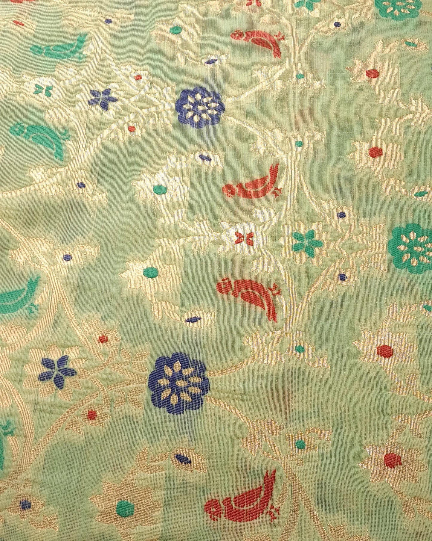 Luxurious Light Olive Green Brocade with Golden Zari Motifs