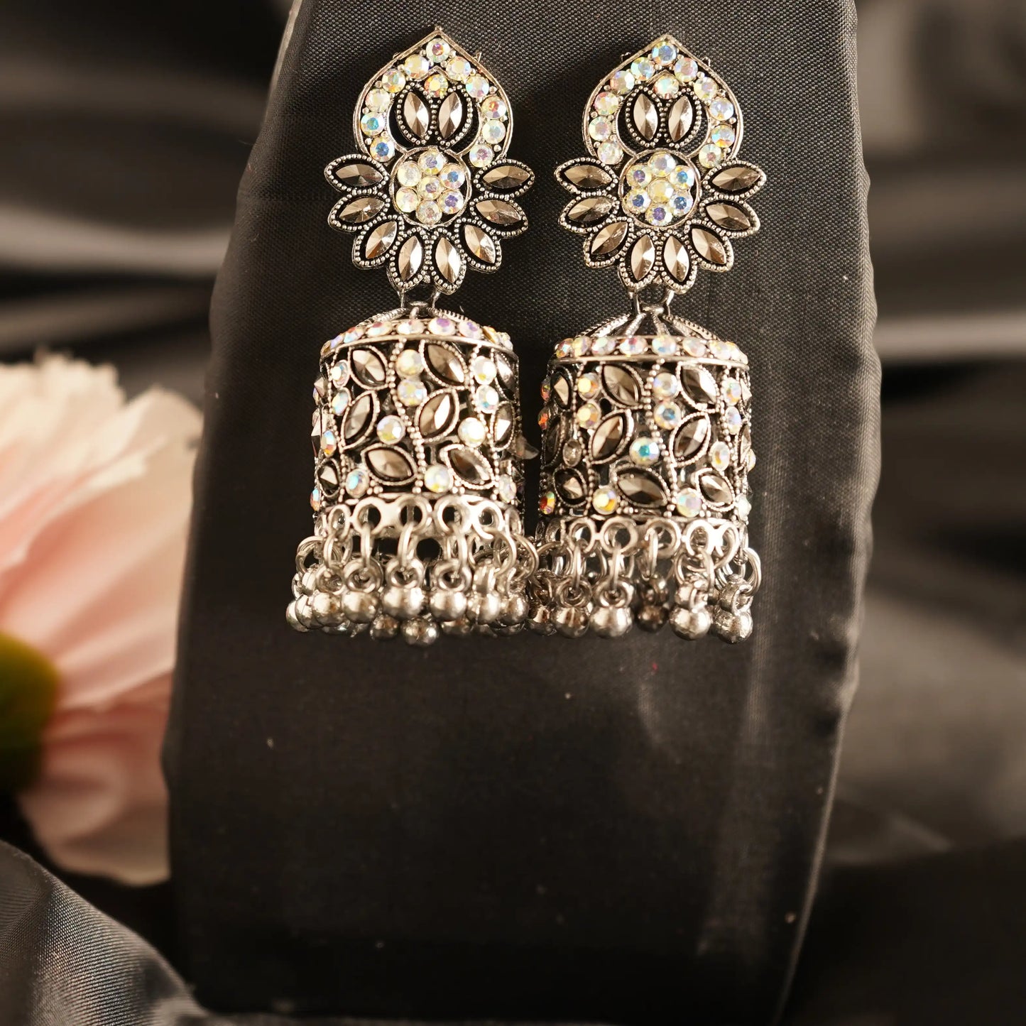 Silver Stone Embedded Jhumka Artificial