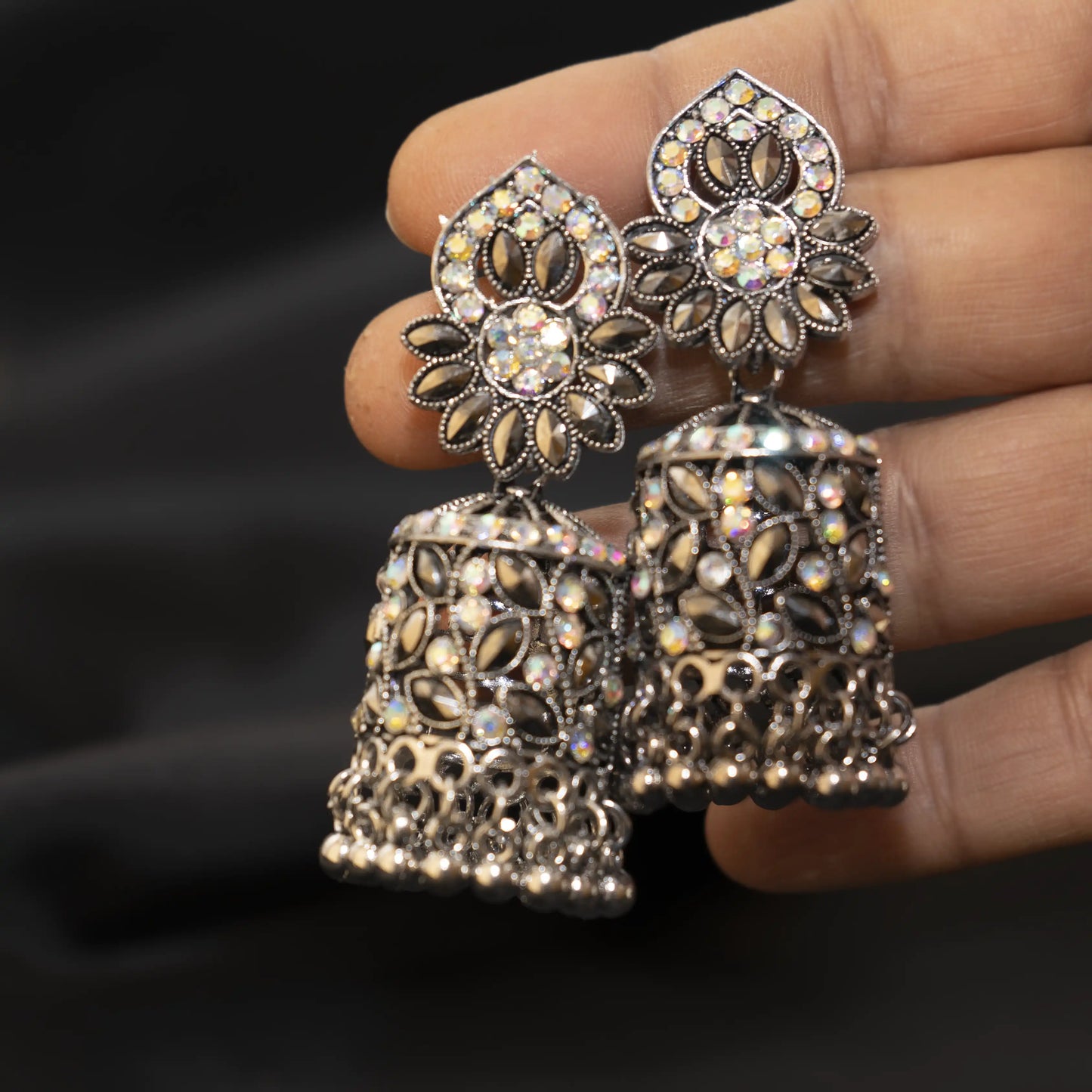 Silver Stone Embedded Jhumka Artificial 2