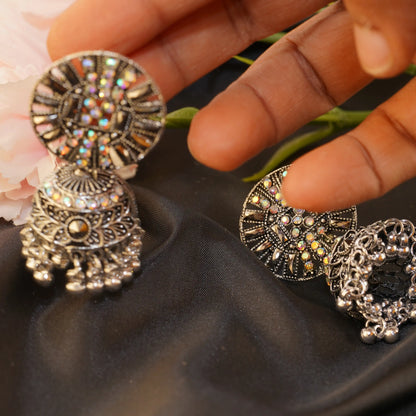 Silver Jhumka stones embedded