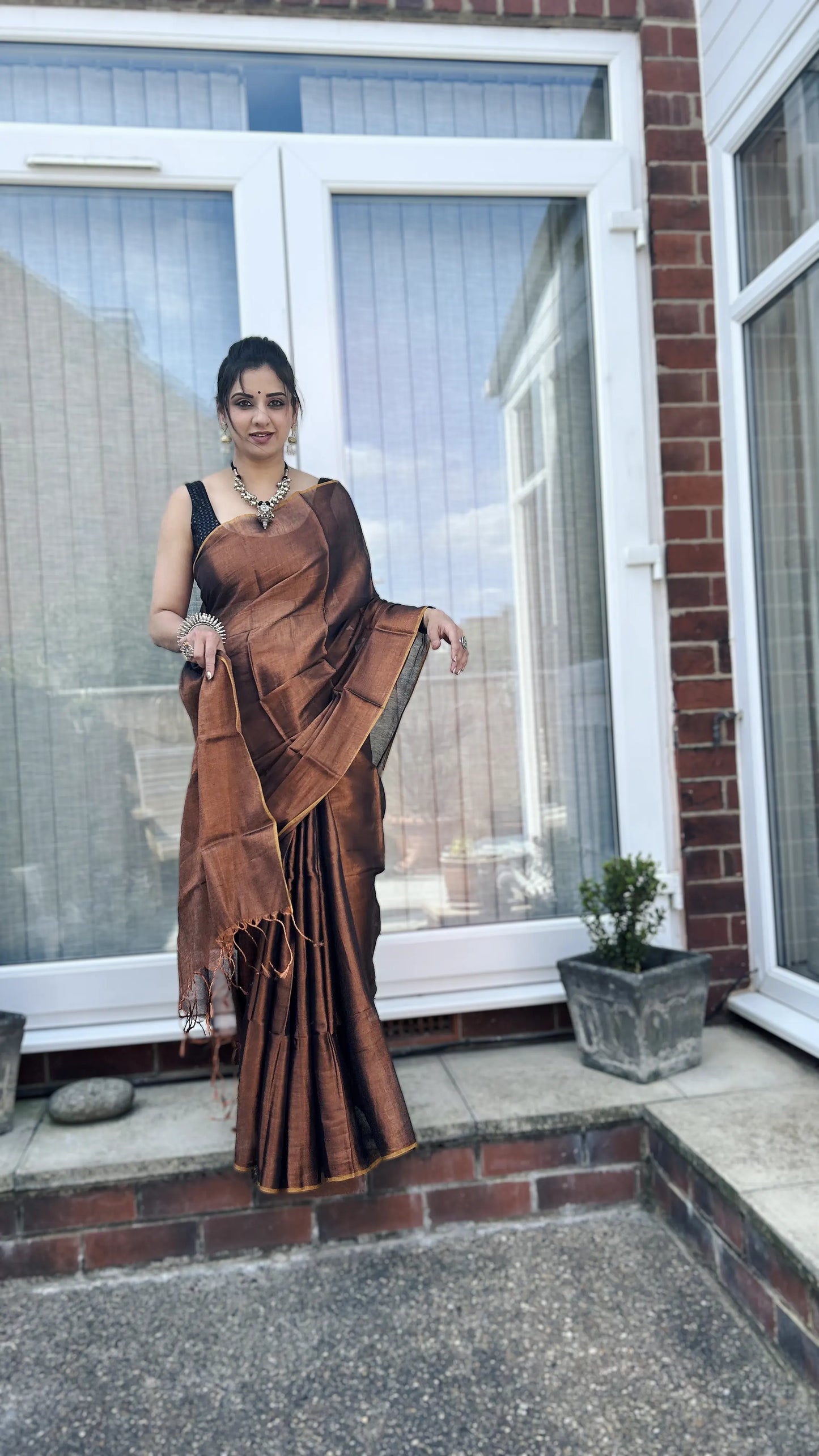 Copper Metallic Color Saree