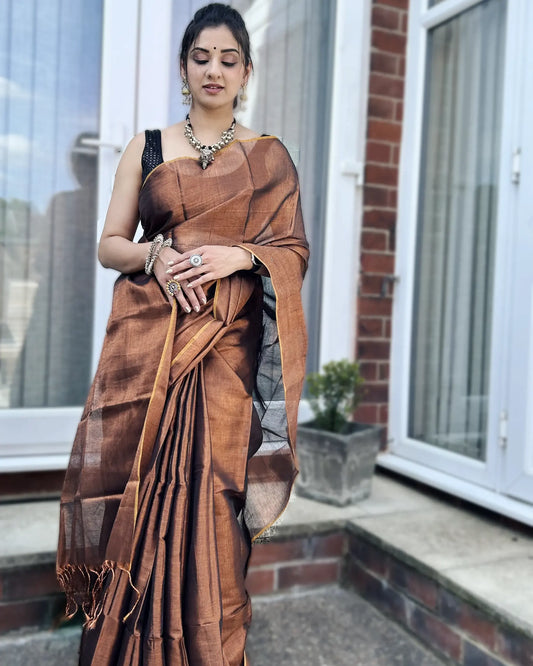 Copper Metallic Color Saree