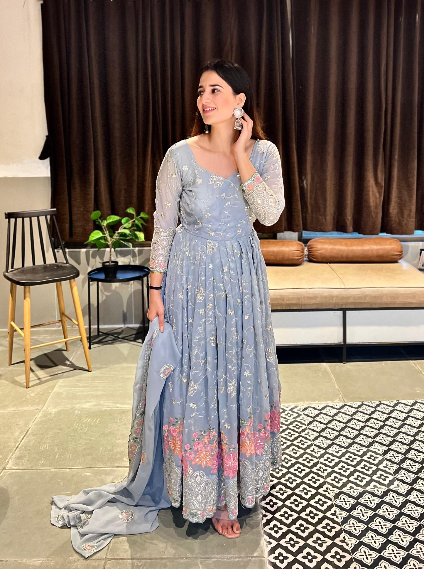 Grey Anarkali Dress